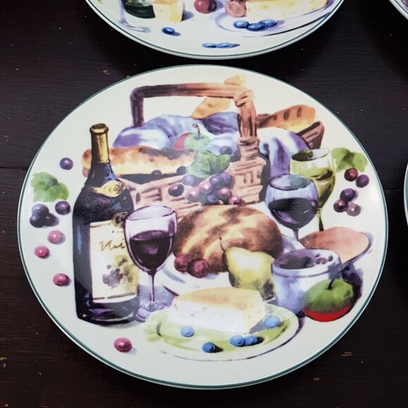 4pc Wine & Cheese Side Plates Set Cocktail Happy Hour Appetizer Charcuterie - Picture 5 of 9